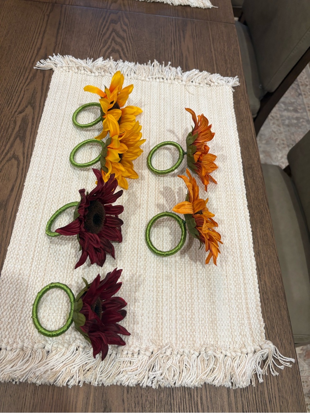 Hobby Lobby Sunflower Napkin Rings in Yellow, Orange, and Burgundy